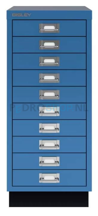 Meerladenkast Bisley- 10, A3 formaat, 10 laden, azuurblauw, incl. sokkel