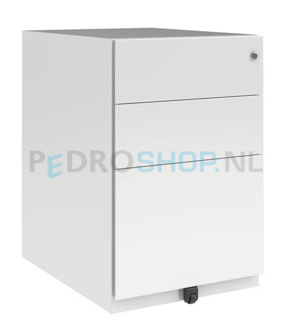 Ladenblok Bisley Basic met 3 laden, 65,2 cm hoog, 42 cm breed, lichtgrijs, 100% uittrekbaar