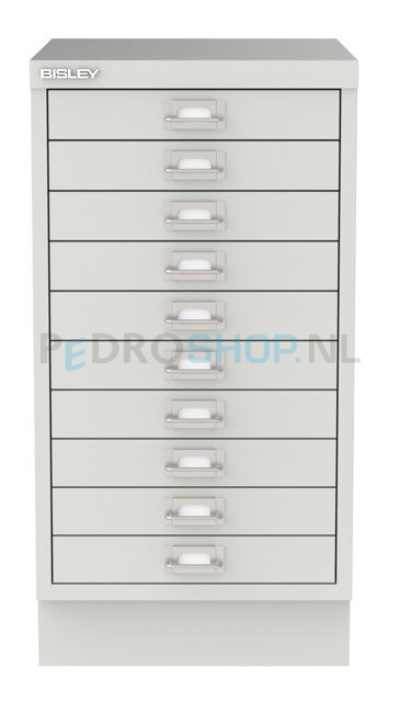 Meerladenkast Bisley -10, A3 formaat, 10 laden, krijtwit, incl. sokkel